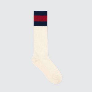 Gucci Mesh Cotton Socks with Web in White NEW WITH TAG